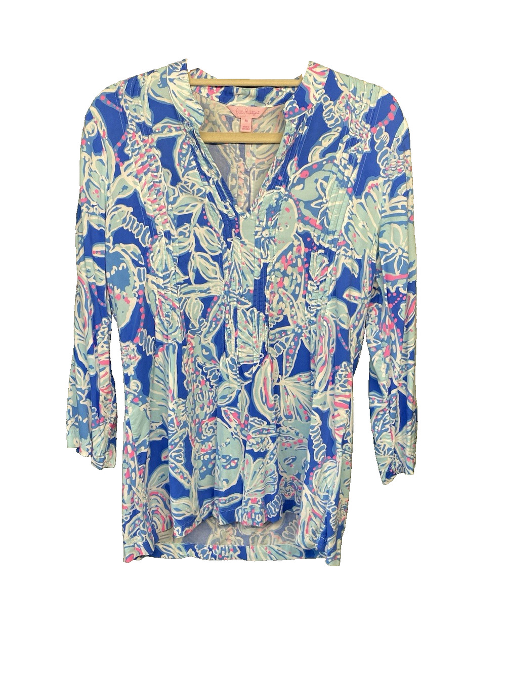 LILLY PULITZER Sarasota Tunic Blouse Womens Size Medium Classic Coastal Vacation